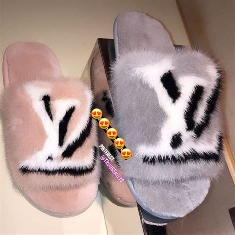 louis vuitton faux fur slippers|fuzzy louis vuitton slippers.